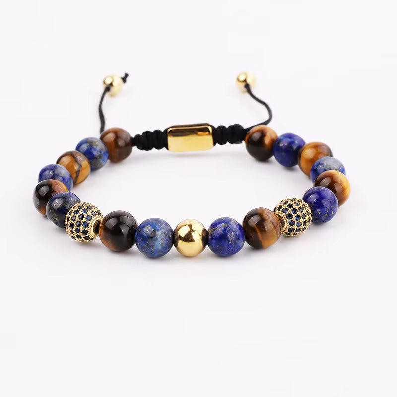 Roman Tiger Eye Stone Macrame Bangle Bracelet Set