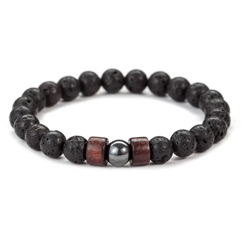 Volcanic Stone Bracelet - Lava Wooden Beads Bracelet Handmade