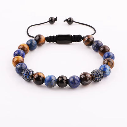 Roman Tiger Eye Stone Macrame Bangle Bracelet Set