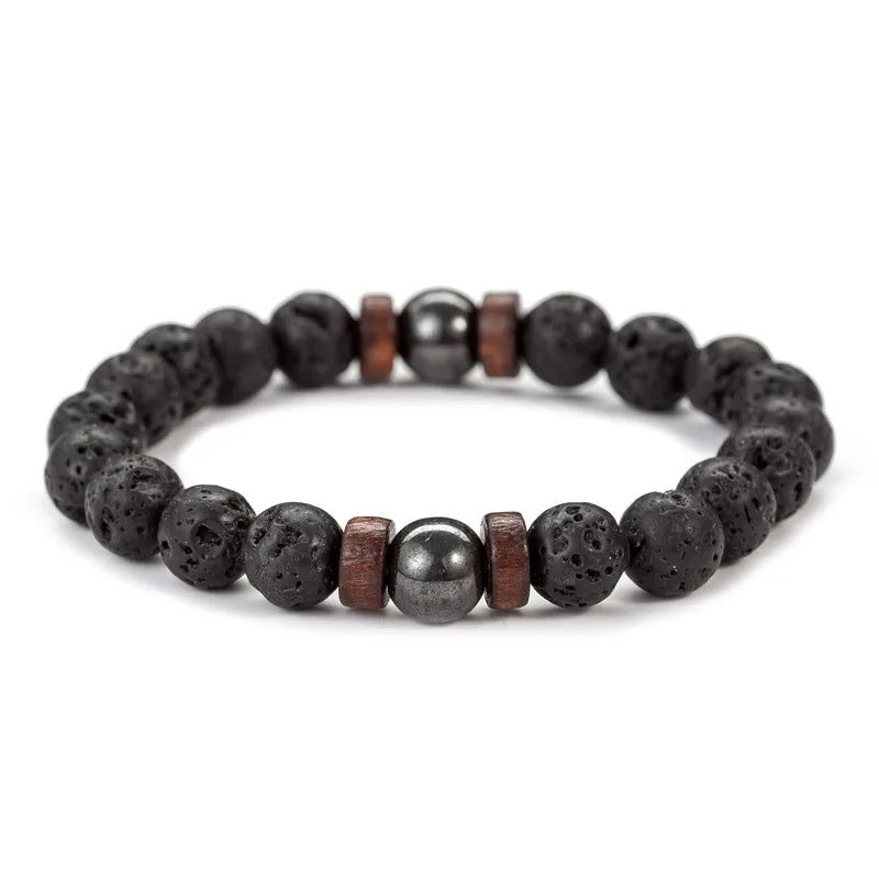 Volcanic Stone Bracelet - Lava Wooden Beads Bracelet Handmade