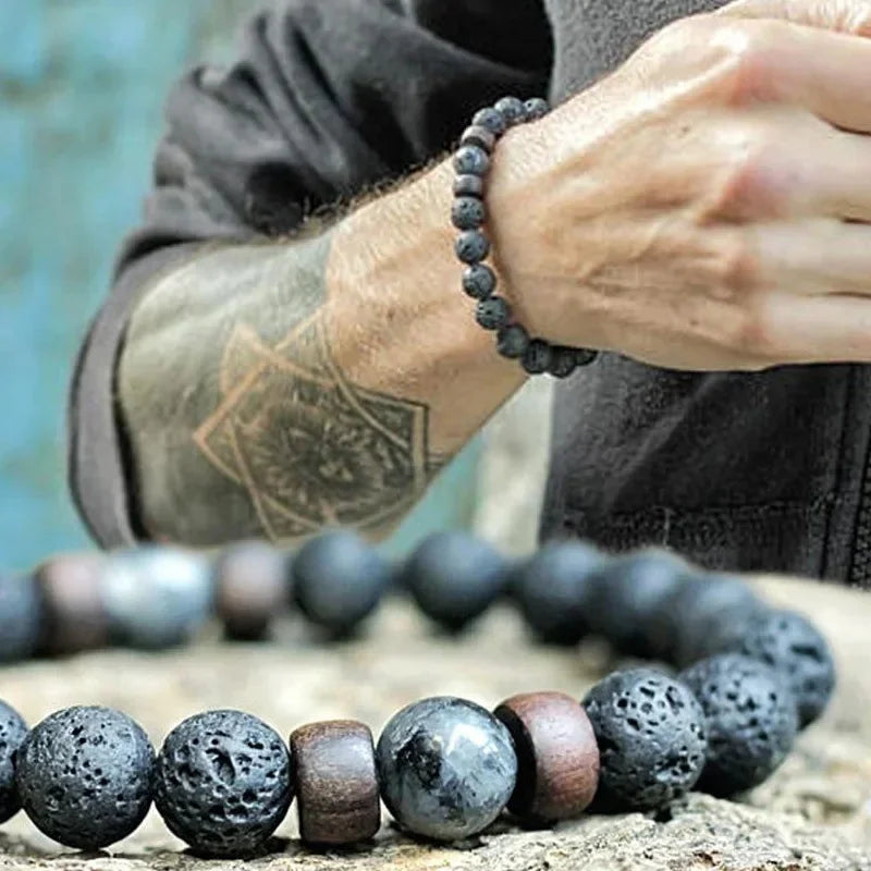 Volcanic Stone Bracelet - Lava Wooden Beads Bracelet Handmade